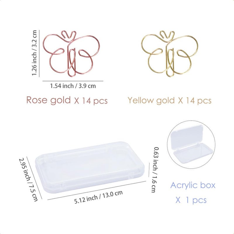 OWLFAVO 28pcs Butterfly Shape Cute Paper Clips Rose Gold and Yellow Gold, Funny Paperclips Bookmarks Planner Clips for Fun Office Supplies School Gifts Wedding Decoration - Image 2